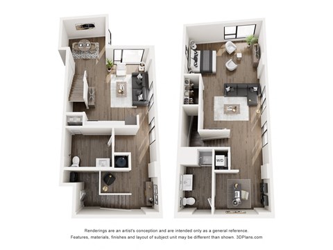 Floor plan for 1 bed, 1.5 baths, 1427 sqft